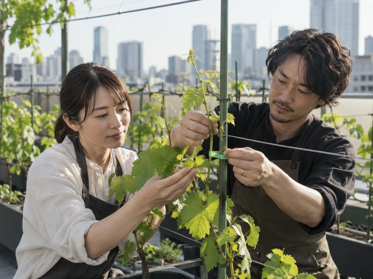 屋上ぶどう畑での栽培と収穫のイメージ